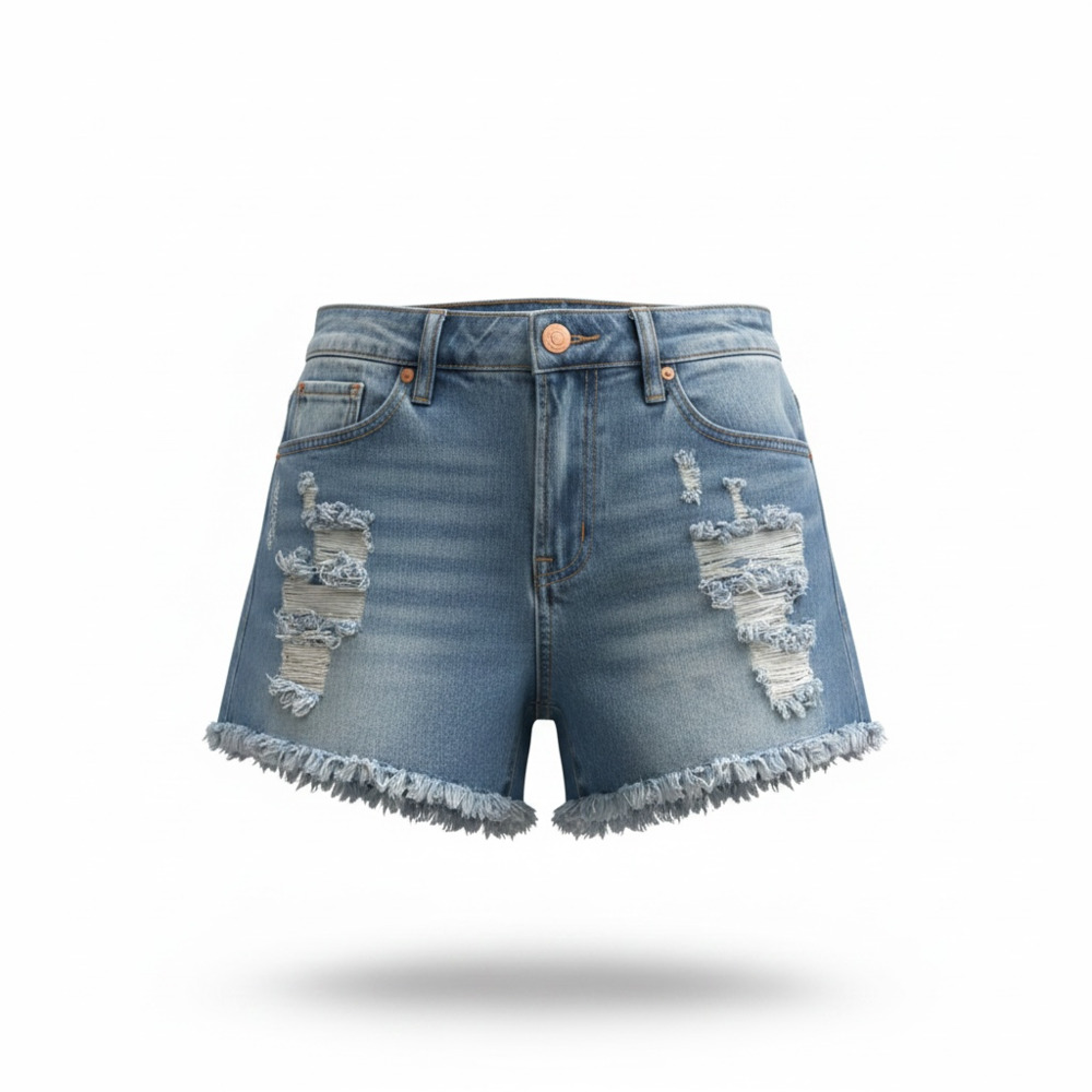 Almost Famous Super High Rise Frayed Hem Destructed Denim Shorts